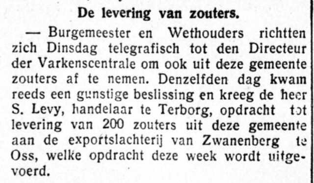 De Graafschap-bode  nieuws- en advertentieblad 23 september 1932, pag. 10. Opdracht levering Salli Levij (Sally Levy).
