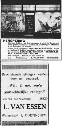 De Graafschap-bode  nieuws- en advertentieblad 24 maart 1939, pag.8. Advertenties van Leeman van Essen.