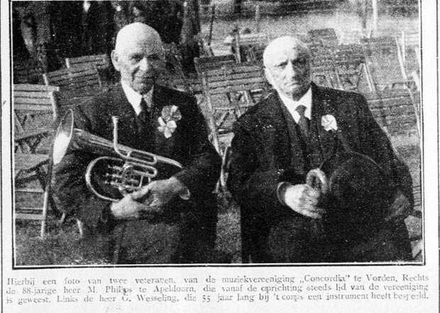 De Graafschap-bode nieuws- en advertentieblad, 3 juni 1936, pag. 4. Meyer Philips uit Apeldoorn en G. Wesseling op muziekconcours te Vorden.