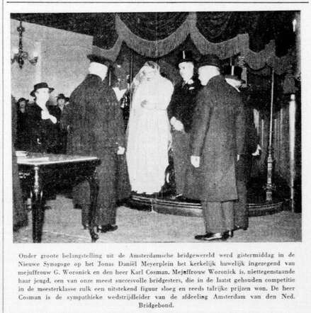 De Telegraaf, 23 december 1936, ochtend, pag. 5. Karl Cosman en Regina (G.) Woronick onder de choepa.