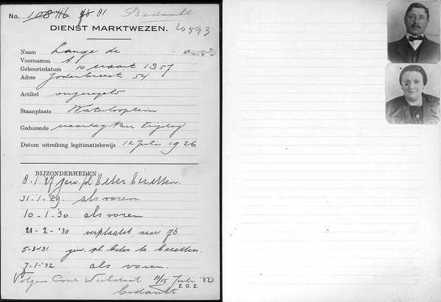 Dienst marktwezen 12-07-1926 - [de] Lange, A. - 10-03-1857 - Jodenbreestraat 54 - Waterlooplein - 745-10593