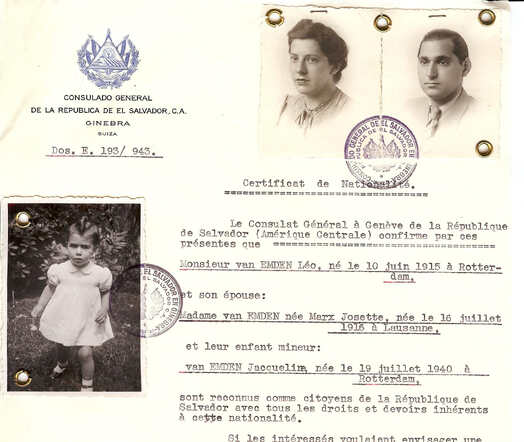 Unauthorized certificate of citizenship of El Salvador of the Emden Family.