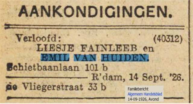 Emil van Huiden verloving 1926