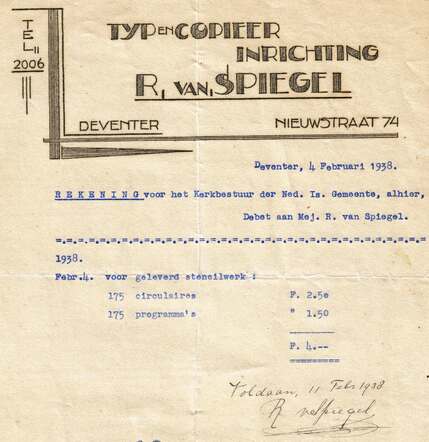 Factuur Rosette van Spiegel voor stencilwerk 4-2-1938