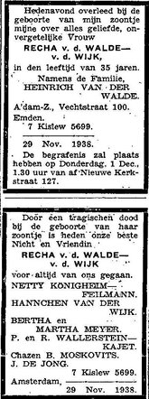 Familieadvertentie Recha van der Walde-van der Wijk