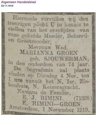 Familieberciht Marianna Groen-Sjouwerman