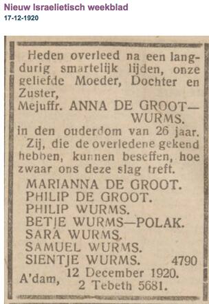 Familiebericht Annaatje Wurms 11-10-1894 o  12-12-1920