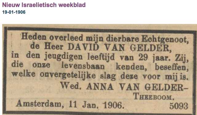 Familiebericht David van Gelder 3-2-1876   10-1-1906