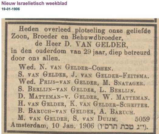 Familiebericht David van Gelder 3-2-1876   10-1-1906