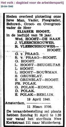 Familiebericht Eliazer Hoost