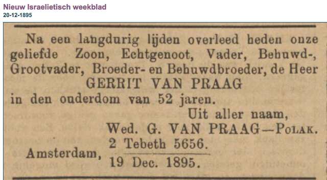Familiebericht Gerrit van Praag 1-3-1843