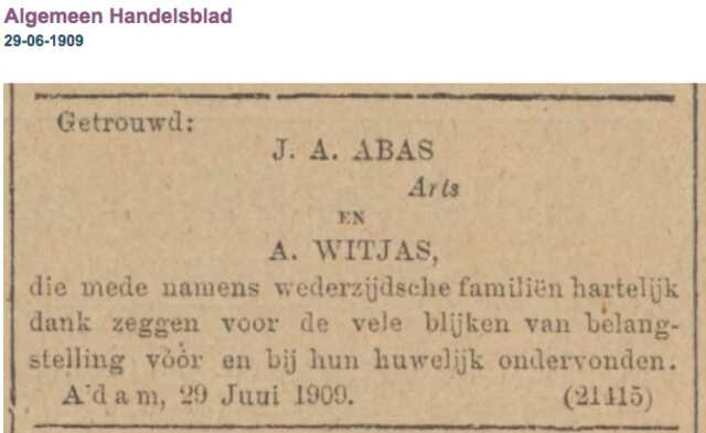 Familiebericht Joseph Abas en Clara Witjas