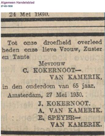 Familiebericht Joseph Kokernoot Overlijden echtgenote