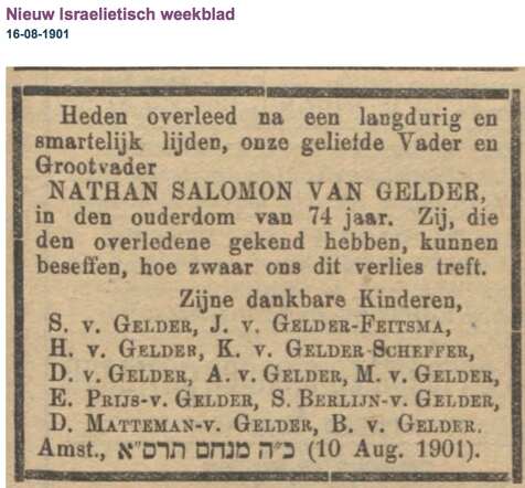 Familiebericht Kinderen van Nathan van Gelder en Roosje Cohen