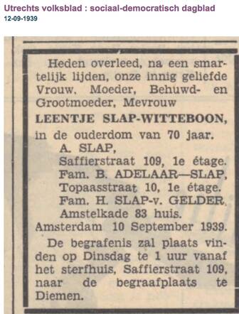Familiebericht Leentje Slap-Witteboon