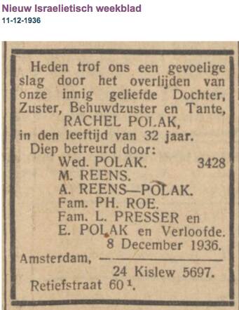 Familiebericht Rachel Polak 15-3-1904