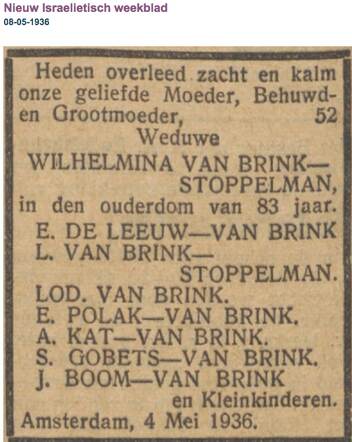Familiebericht Wilhelmina Stoppelman