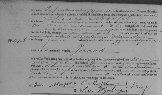 Geboorteakte Jacob Mossel 22-9-1882 Amsterdam