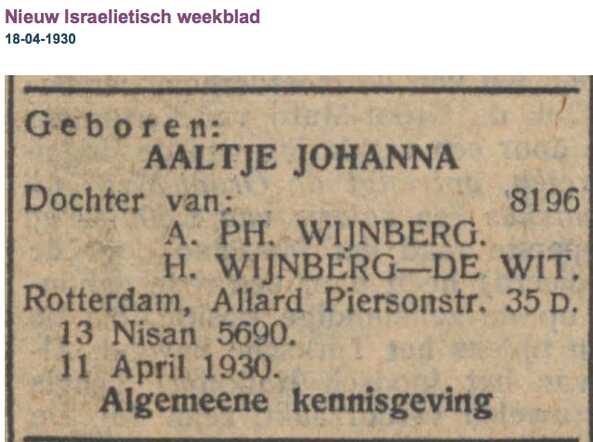 Geboren Aaltje Johanna Wijnberg