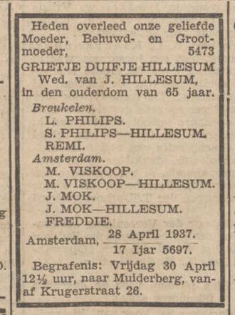 Nieuw Israelitiesch Weekblad, 30 april 1937