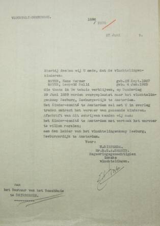 Hans Werner en Leopold Salli Mayer overplaatsing naar Zeeburg