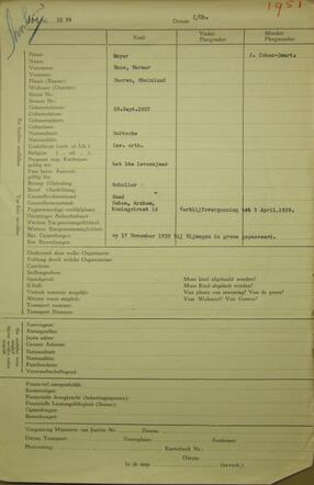 Hans Werner Mayer geboren 28-09-1927 formulier