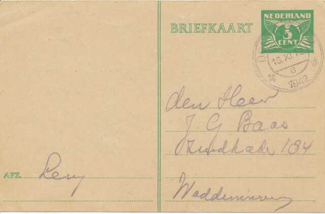 Briefkaart 18 november 1942