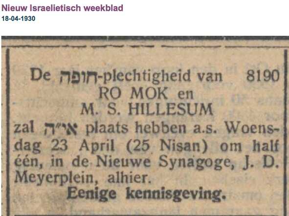 Huwelijk Rosa Mok en Meijer Samuel Hillesum