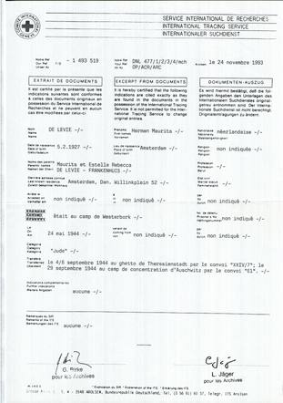 Uittreksel van de International Tracing Service