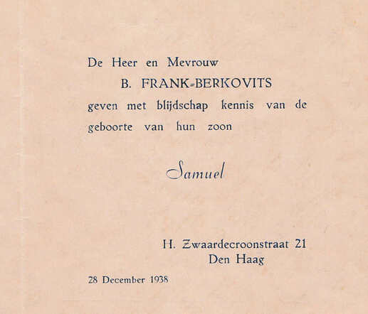 Geboortekaartje Samuel Frank