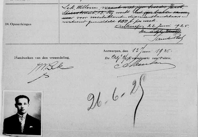 immigratiedossier Antwerpen, 1925