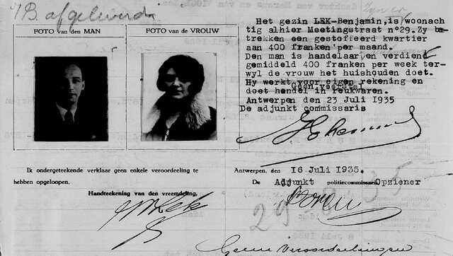 immigratiedossier Antwerpen, 1935