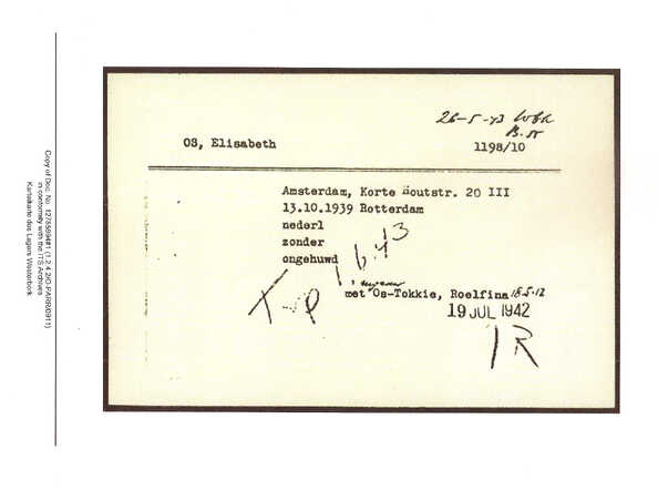 Inventaris kaart Kamp Westerbork van Elisabeth Os geboren 13-10-1939 op transport naar Sobibor op 01-06-1943.BMP