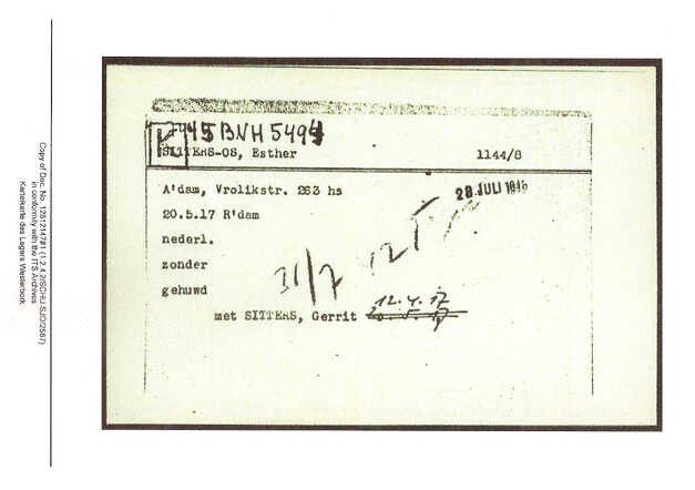 Inventaris kaart Kamp Westerbork van Estehr Os geboren 20-05-1917 op transport naar Auschwitz op 31-07-1942