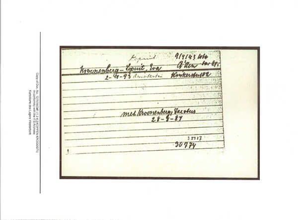 Inventaris kaart Kamp Westerbork van Eva Kopuit geboren 02-09-1893 op transport naar Sobibor op 18-05-1943