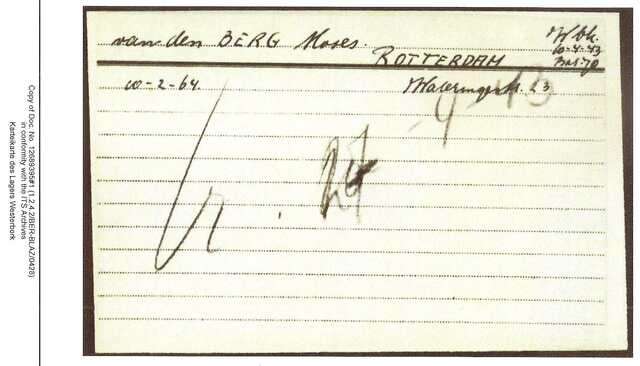 Inventaris kaart Kamp Westerbork van Moses van den Berg geboren 10-02-1864 op transport naar Sobibor op 27-04-1943