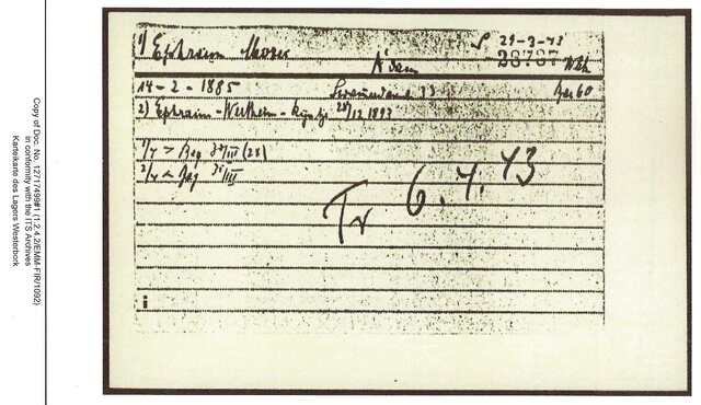 Inventaris kaart Kamp Westerbork van Mozes Ephraim geboren 14-02-1885 op transport naar Sobibor op 06-04-1943