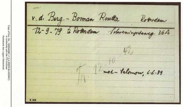 Inventaris kaart Kamp Westerbork van Rosetta van den Berg-Bosman geboren 12-09-1879 op transport naar Auschwitz op 12-10-1942
