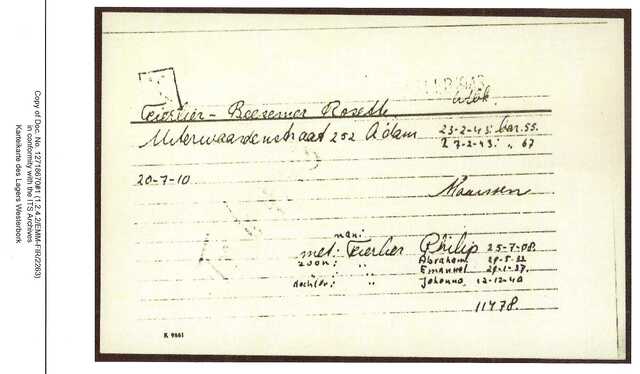 Inventaris kaart Kamp Westerbork van Rosette Fierlier-Beesemer geboren 20-07-1910 op transport naar Sobibor op 06-04-1943