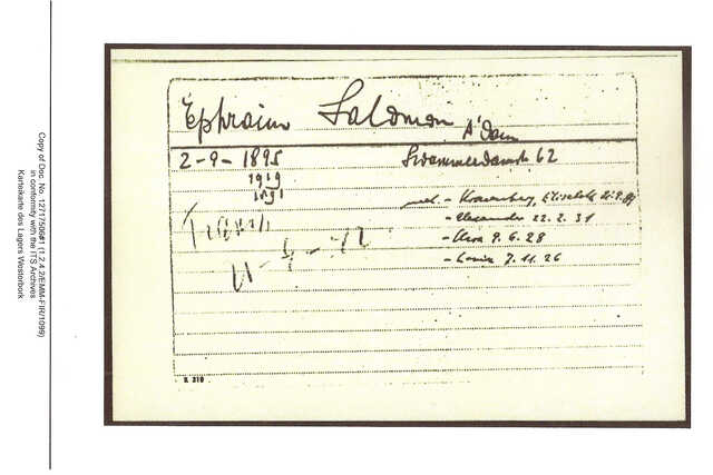 Inventaris kaart Kamp Westerbork van Salomon Jacques Ephraim 02-09-1891 op transport naar Auschwitz op 19-10-1942.