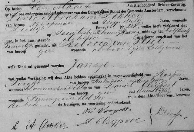 Jansje Dekker Geboorteakte