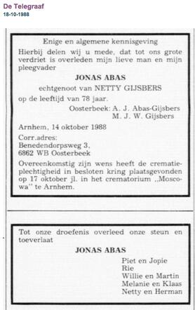 Jonas Abas 1-1-1910  14-10-1988