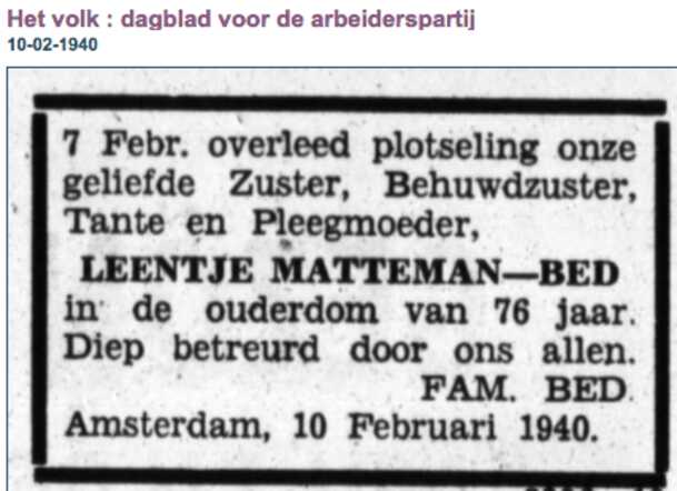 Leentje Matteman-Bed 8-3-1863  2-2-1940
