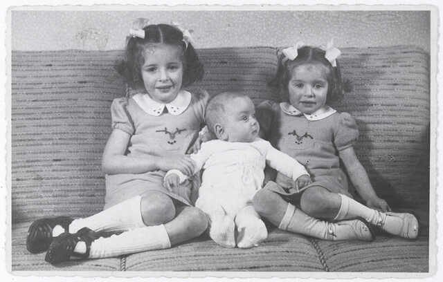 Eva (left) and Liane Minzer with their baby brother Alfred (he survived the war) in 1942