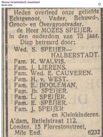 Mozes Speijer 28-9-1858 Harlingen 2-1934 Amsterdam