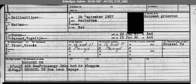 Nathan Brilleslijper 28-9-1907 1942 Persoonskaart