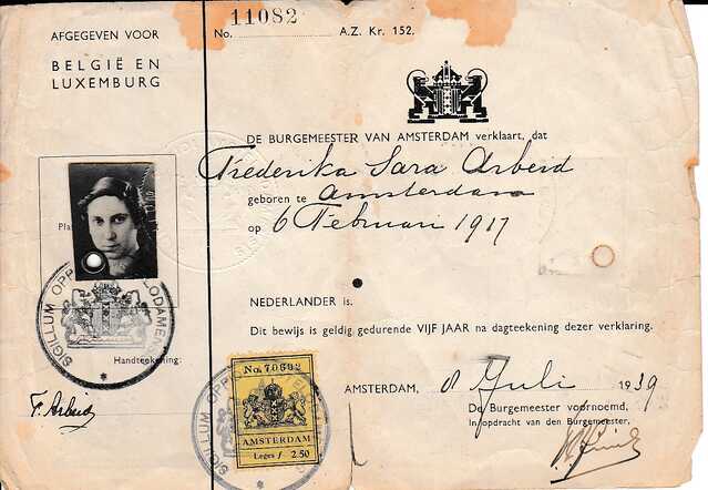 Nationaliteitsbewijs Frederika Arbeid