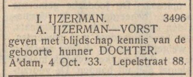 Bron: Nieuw Israelitisch weekblad 4-10-1933