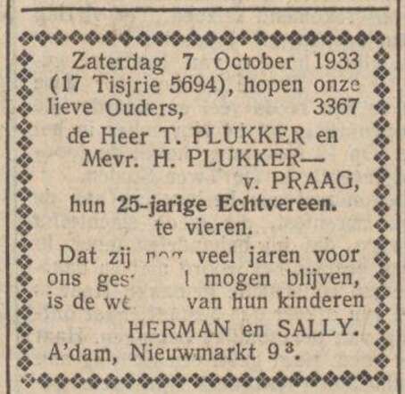Bron: Nieuw Israelitisch weekblad 4-10-1933