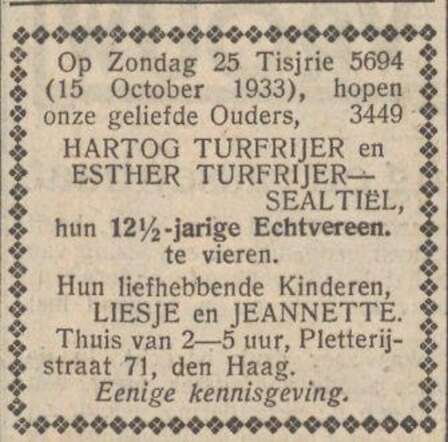 Bron: Nieuw Israelitisch weekblad 4-10-1933